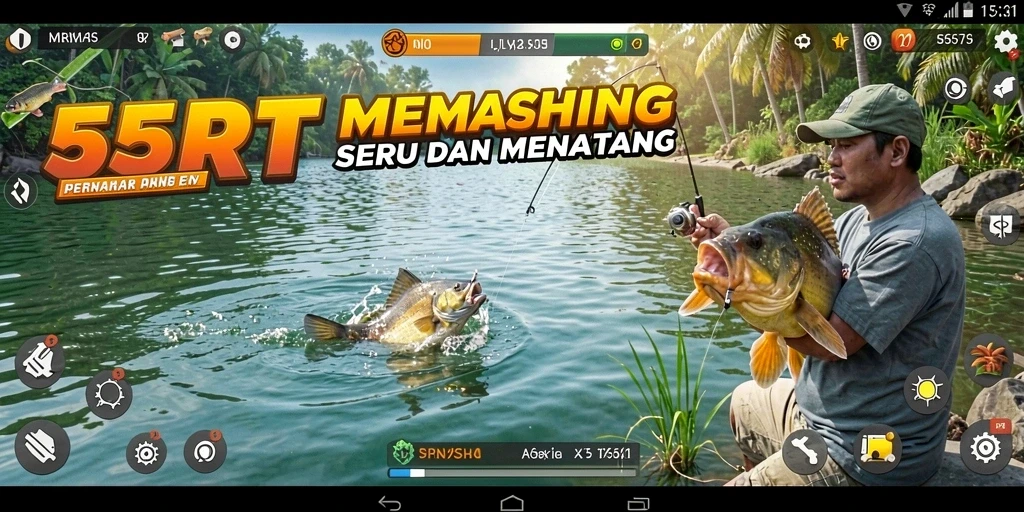 Screenshot menampilkan gameplay memancing yang memukau dan realistis.