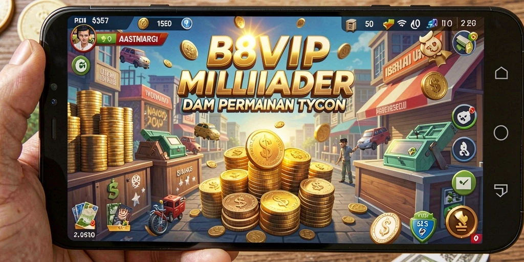 Screenshot gameplay B8VIP yang memperlihatkan mengelola kerajaan bisnis.