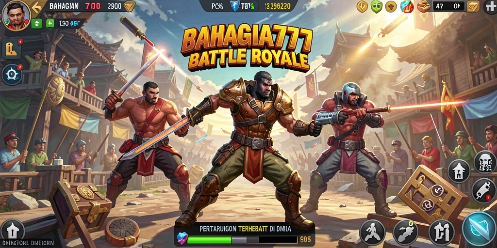 Tangkapan layar BAHAGIA777 menunjukkan aksi pertarungan di arena Battle Royale.