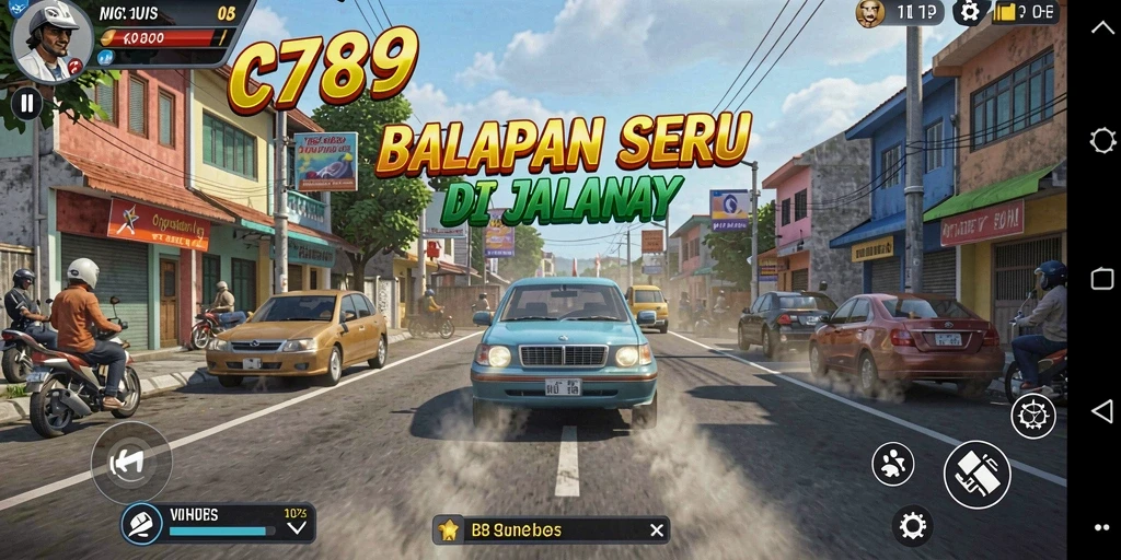 Tampilan gameplay C789 yang mendebarkan saat balapan di trek.