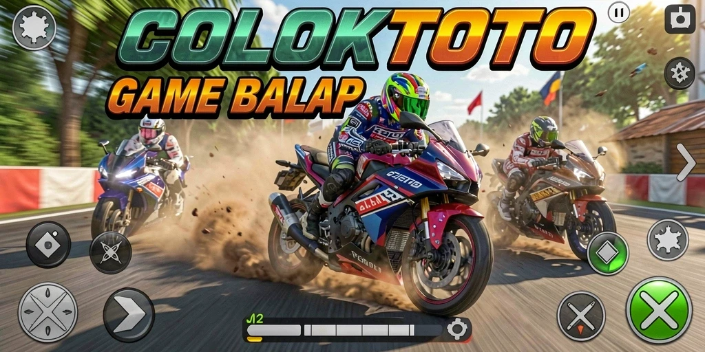 Screenshot gameplay COLOKTOTO yang menunjukkan aksi balapan motor yang mendebarkan.
