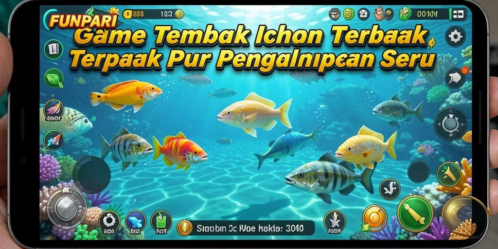 Screenshot gameplay FUNPARI menampilkan aksi seru Tembak Ikan.