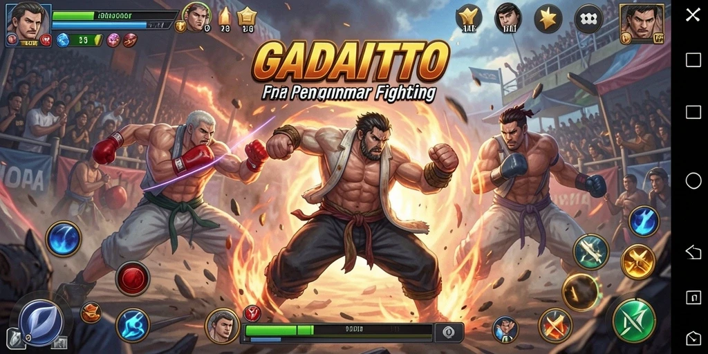 Screenshot gameplay GADAITOTO yang menunjukkan pertarungan seru antar karakter.
