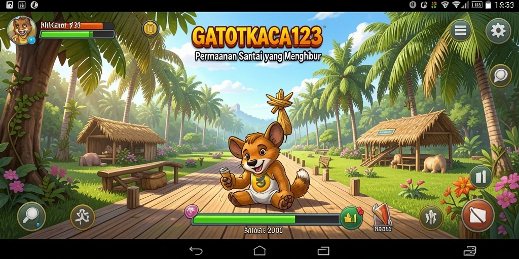 Gameplay menyenangkan GATOTKACA123 dengan karakter ceria.