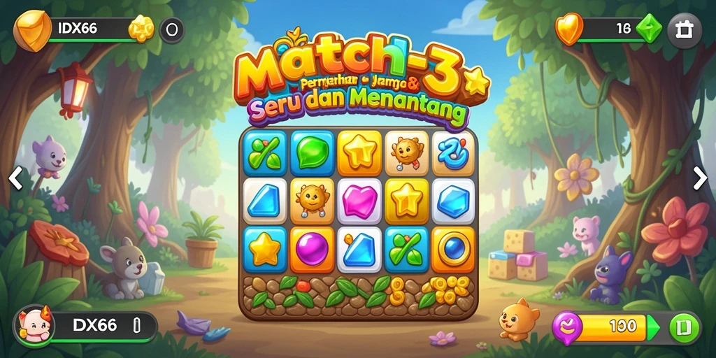 Menampilkan gameplay seru dalam game Match-3 IDX66.