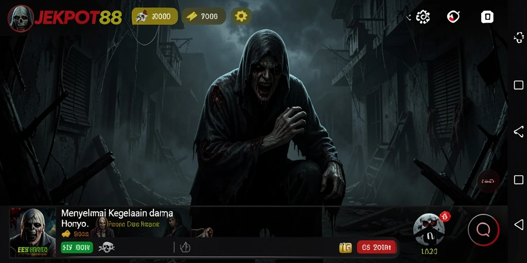 Screenshot JEKPOT88 menampilkan suasana mencekam dalam gameplay horror.
