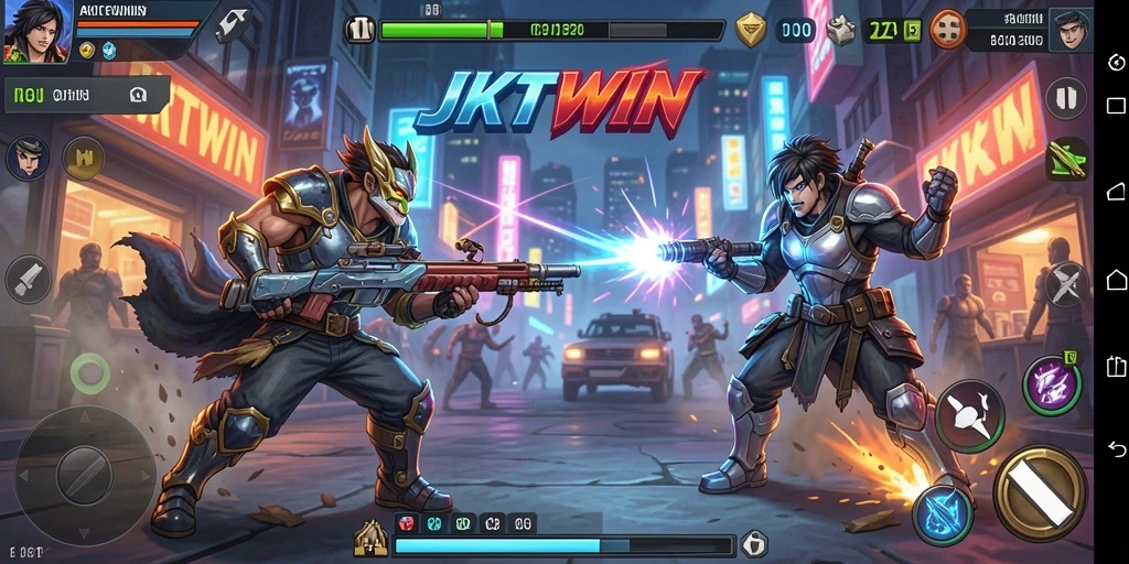 Tampilan gameplay JKTWIN yang mendebarkan di arena pertarungan.