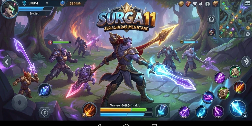 Tampilan gameplay seru dalam arena pertempuran SURGA11.