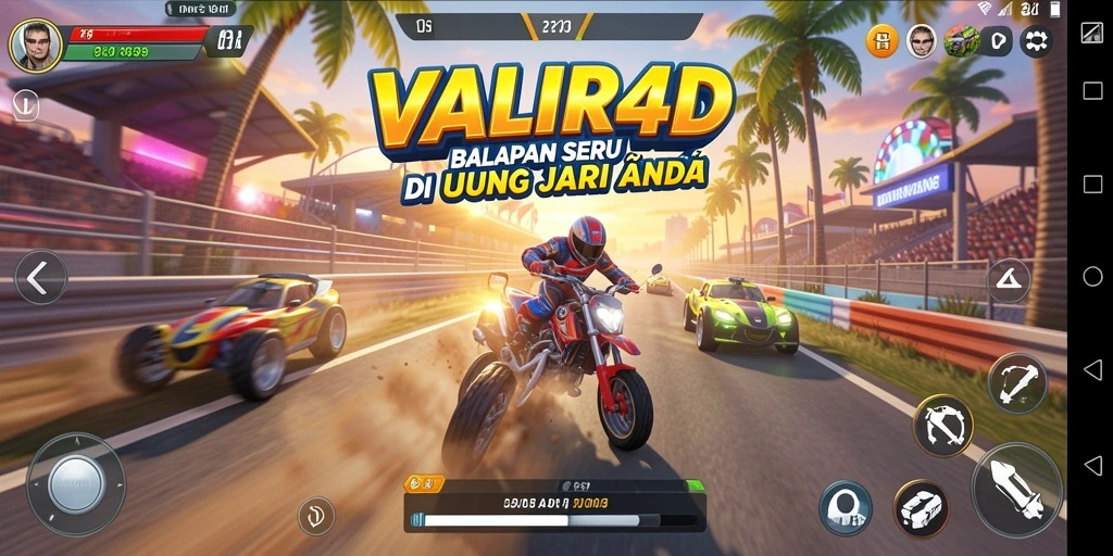 Tampilan seru dari gameplay balapan di VALIR4D.