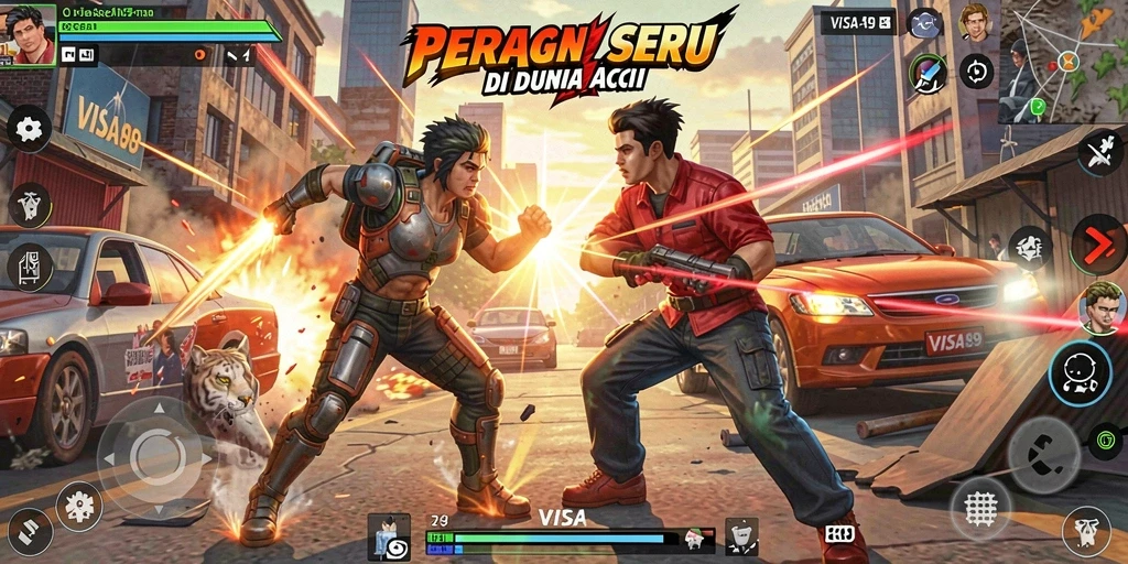 Screenshot gameplay <strong>VISA89</strong> yang menampilkan pertarungan seru di arena.
