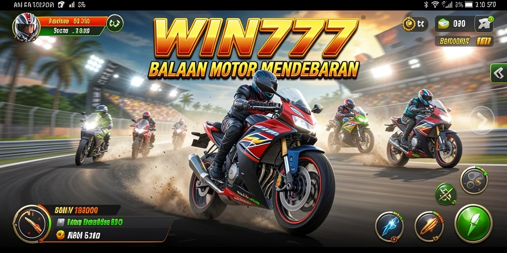 Tampilan gameplay balapan motor yang seru dan mendebarkan.